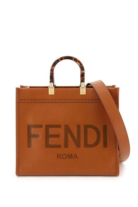 fendi sunshine leather tote bag - brown - totes|fendi sunshine shopper medium.